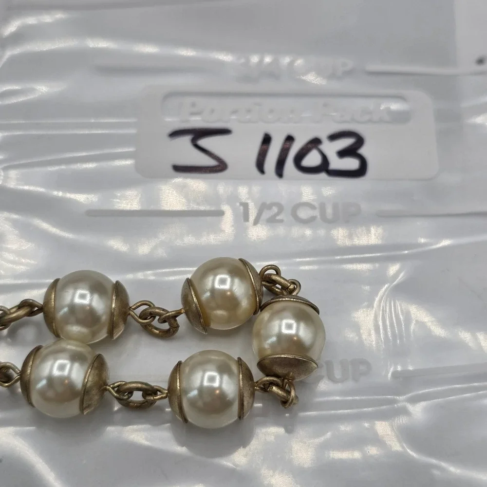 Anne Klein Gold Tone Faux Pearl Bead Cap Link Necklace with Lion Logo Charm